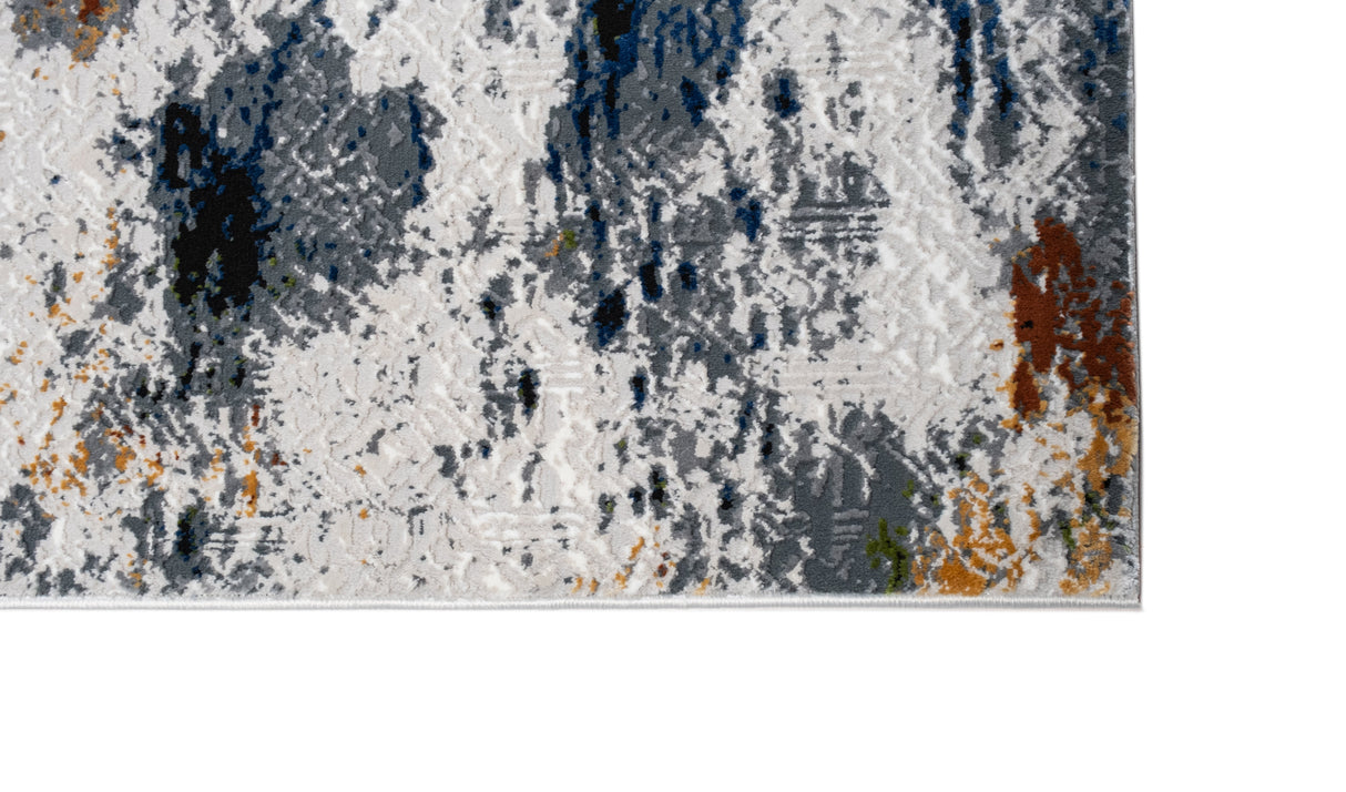 LALA 138 Polyester Viscose Area Rug - Cream Abstract Pattern, Silver, Charcoal, Black, Red-Brown, Mustard, Ocean Blue, Green Accents, 9' 8" X 13' (1 Rug)