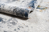 LALA 138 Polyester Viscose Area Rug - Cream Abstract Pattern, Silver, Charcoal, Black, Red-Brown, Mustard, Ocean Blue, Green Accents, 9' 8" X 13' (1 Rug)