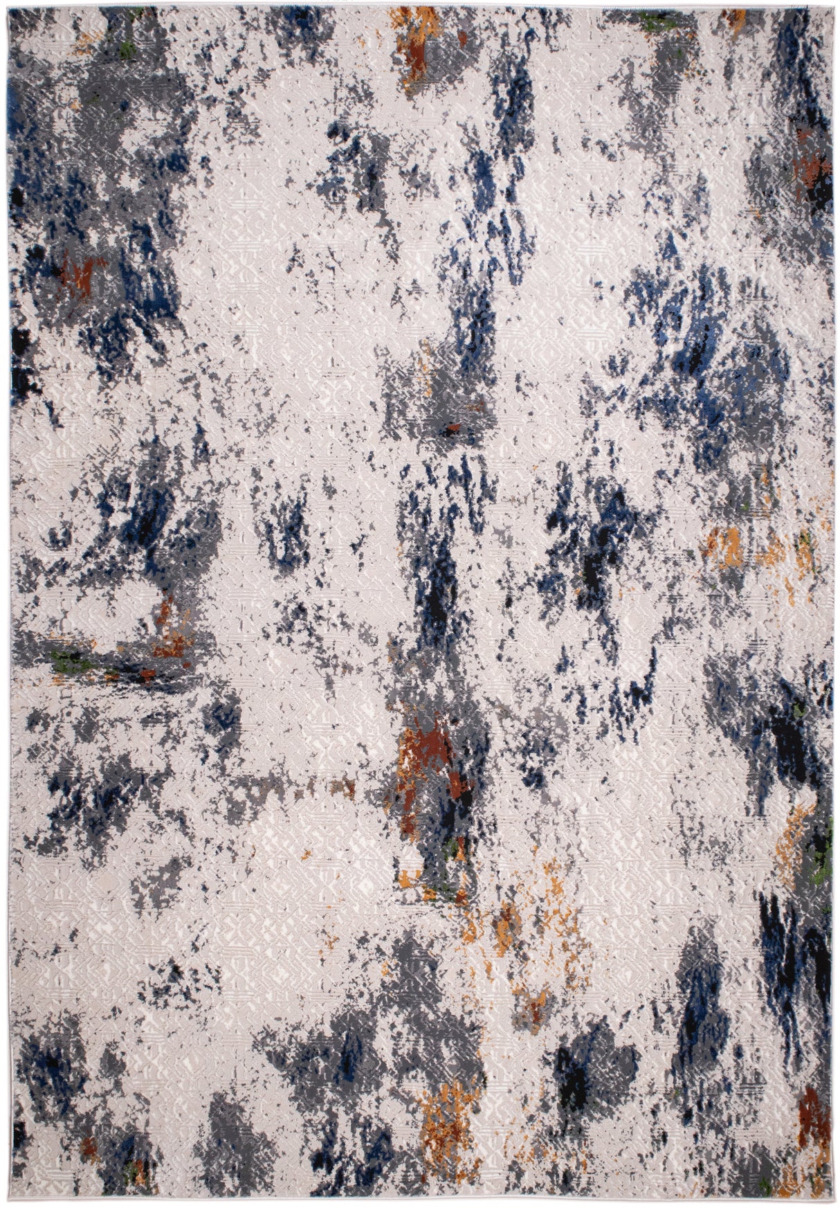 LALA 138 Polyester Viscose Area Rug - Cream Abstract Pattern, Silver, Charcoal, Black, Red-Brown, Mustard, Ocean Blue, Green Accents, 9' 8" X 13' (1 Rug)