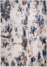 LALA 138 Polyester Viscose Area Rug - Cream Abstract Pattern, Silver, Charcoal, Black, Red-Brown, Mustard, Ocean Blue, Green Accents, 9' 8" X 13' (1 Rug)