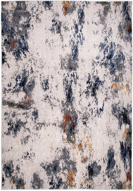 LALA 138 Polyester Viscose Area Rug - Cream Abstract Pattern, Silver, Charcoal, Black, Red-Brown, Mustard, Ocean Blue, Green Accents, 9' 8" X 13' (1 Rug)