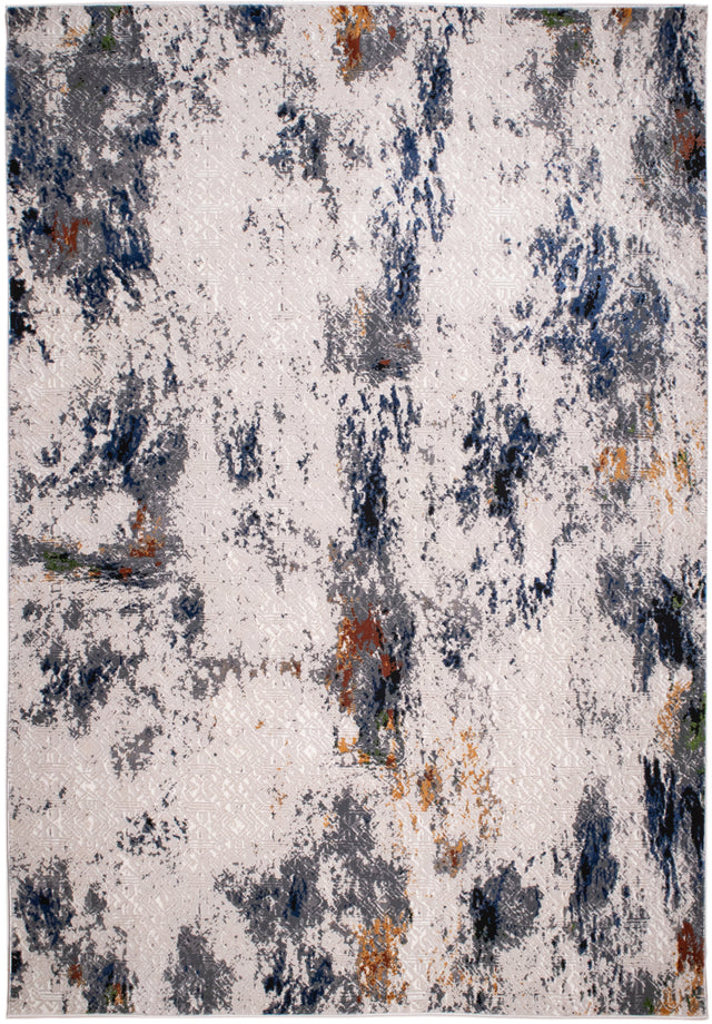 LALA 138 Polyester Viscose Area Rug - Cream Abstract Pattern, Silver, Charcoal, Black, Red-Brown, Mustard, Ocean Blue, Green Accents, 9' 8" X 13' (1 Rug)