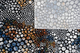 LALA-140 Polyester Shiny Viscose Area Rug Fabric - Abstract Spotted, Black With Silver, Charcoal, Red-Brown, Mustard, Green, And Deep Blue Highlights, 7' 8" X 10' 5" (1 Piece)