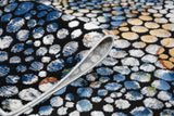 LALA-140 Polyester Shiny Viscose Area Rug Fabric - Abstract Spotted, Black With Silver, Charcoal, Red-Brown, Mustard, Green, And Deep Blue Highlights, 7' 8" X 10' 5" (1 Piece)