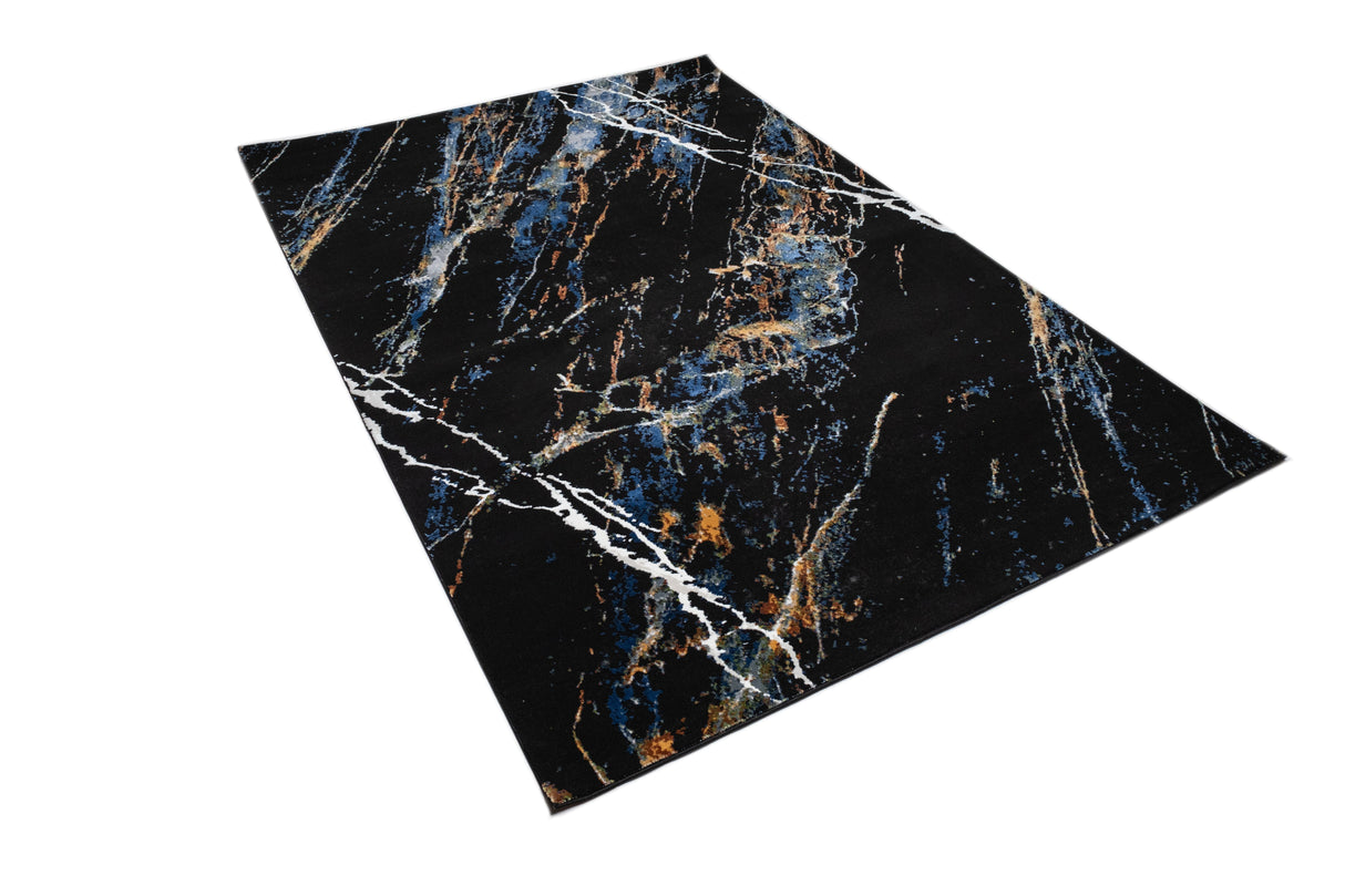 LALA-145 Polyester Viscose Area Rug - Black Abstract Marbling, Silver, Mustard, Red-Brown, Green, Ocean Blue, 9' 8" X 13' (1 Unit)