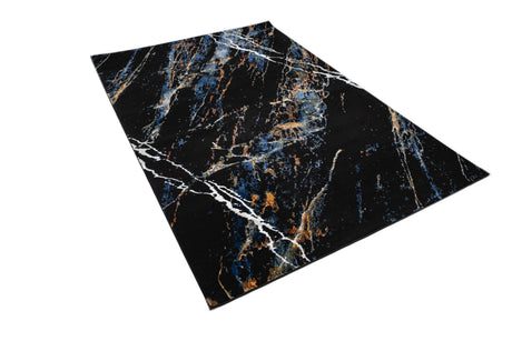 LALA-145 Polyester Viscose Area Rug - Black Abstract Marbling, Silver, Mustard, Red-Brown, Green, Ocean Blue, 9' 8" X 13' (1 Unit)