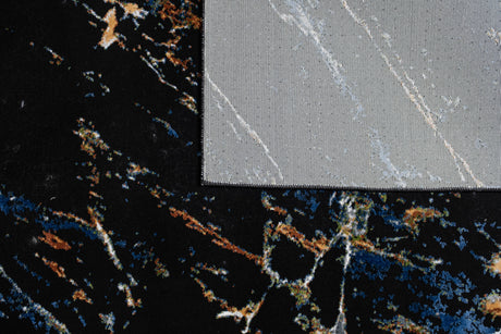 LALA-145 Polyester Viscose Area Rug - Black Abstract Marbling, Silver, Mustard, Red-Brown, Green, Ocean Blue, 9' 8" X 13' (1 Unit)