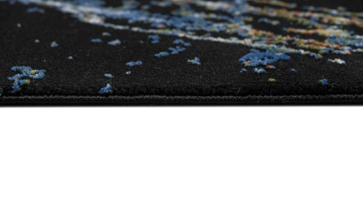 LALA-145 Polyester Viscose Area Rug - Black Abstract Marbling, Silver, Mustard, Red-Brown, Green, Ocean Blue, 9' 8" X 13' (1 Unit)