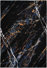 LALA-145 Polyester Viscose Area Rug - Black Abstract Marbling, Silver, Mustard, Red-Brown, Green, Ocean Blue, 9' 8" X 13' (1 Unit)