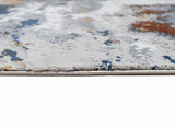 LALA-146 Polyester Viscose Area Rug - Grey Marble Abstract, Red-Brown, Tan, Cream & Ocean Blue Accents, Black, 9' 8" X 13' (1 Piece)