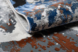 LALA-146 Polyester Viscose Area Rug - Grey Marble Abstract, Red-Brown, Tan, Cream & Ocean Blue Accents, Black, 9' 8" X 13' (1 Piece)