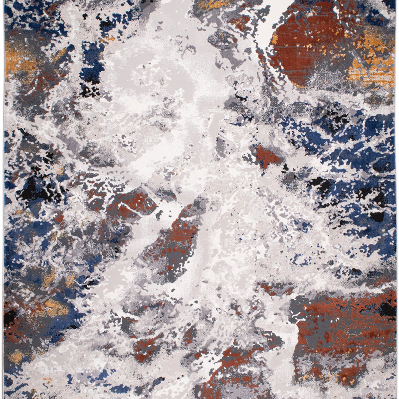LALA-146 Polyester Viscose Area Rug - Grey Marble Abstract, Red-Brown, Tan, Cream & Ocean Blue Accents, Black, 9' 8" X 13' (1 Piece)