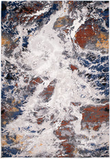 LALA-146 Polyester Viscose Area Rug - Grey Marble Abstract, Red-Brown, Tan, Cream & Ocean Blue Accents, Black, 9' 8" X 13' (1 Piece)