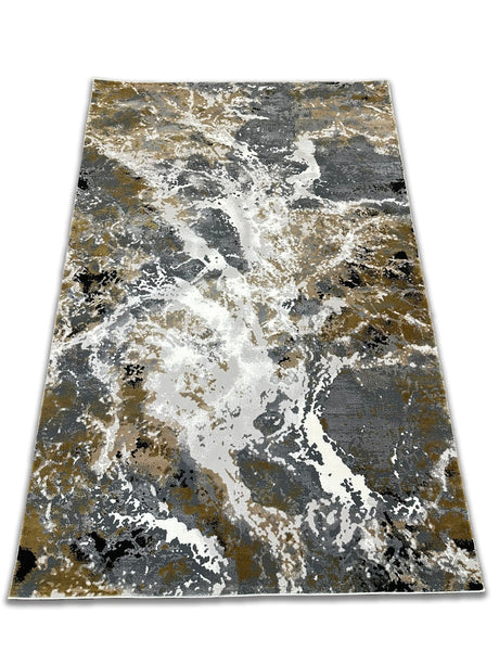 Lala 147 Polyester Viscose Area Rug Fabric - Abstract Grey Marble, Tan Beige Cream White Black Notes, 7' 8" X 10' 5" (1 Piece)