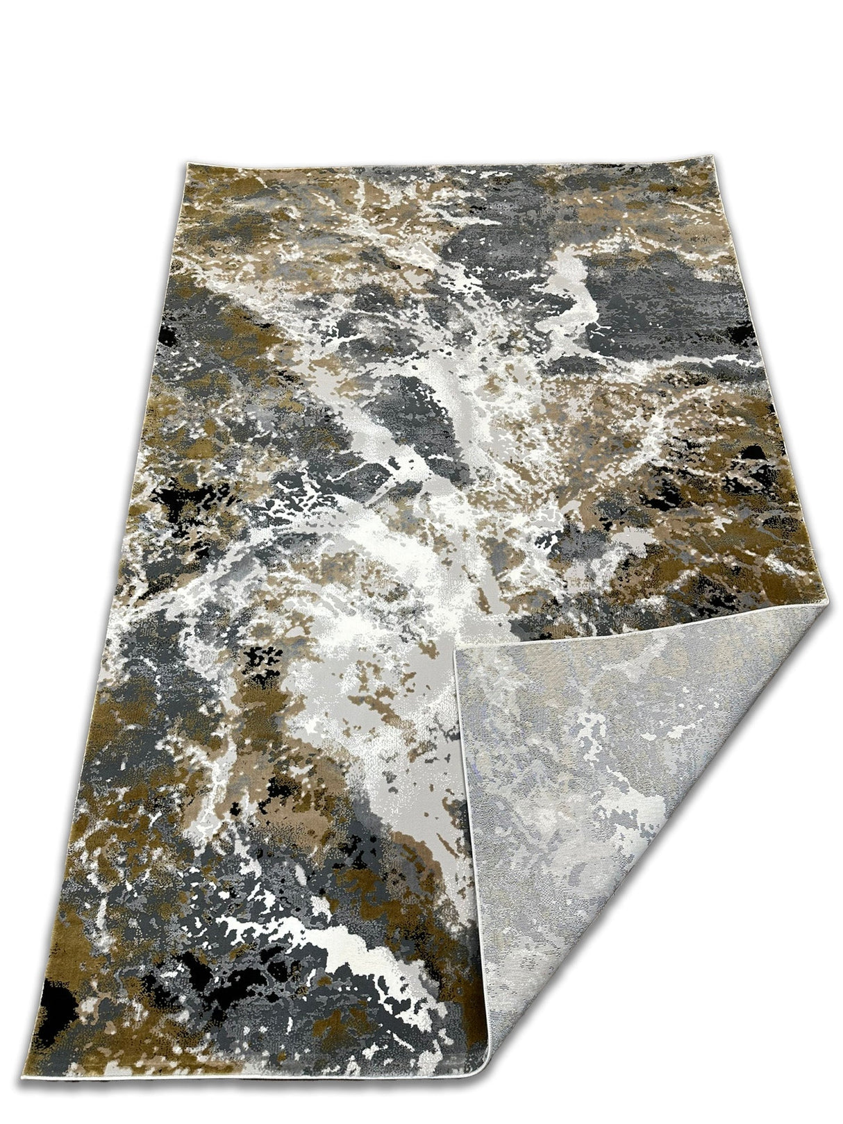 Lala 147 Polyester Viscose Area Rug Fabric - Abstract Grey Marble, Tan Beige Cream White Black Notes, 7' 8" X 10' 5" (1 Piece)