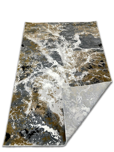 Lala 147 Polyester Viscose Area Rug Fabric - Abstract Grey Marble, Tan Beige Cream White Black Notes, 7' 8" X 10' 5" (1 Piece)
