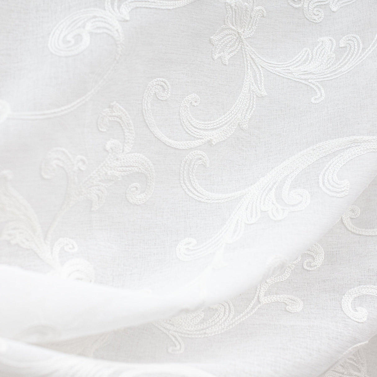 Lana Fabric Polyester Fabric - Embroidered Floral Sheer, 110" Width (1 Yard)