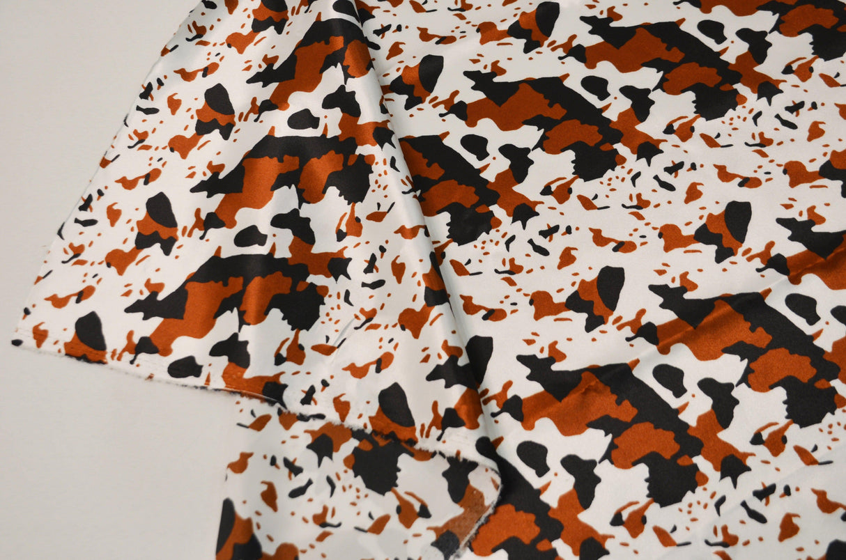 Big Brown Calf Polyester Satin Fabric - Brown Animal Print, 58/60" Width (1 Yard)