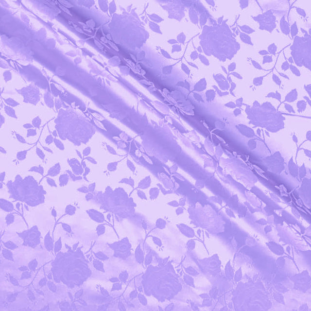 Lilac Satin Jacquard Roses Fabric,