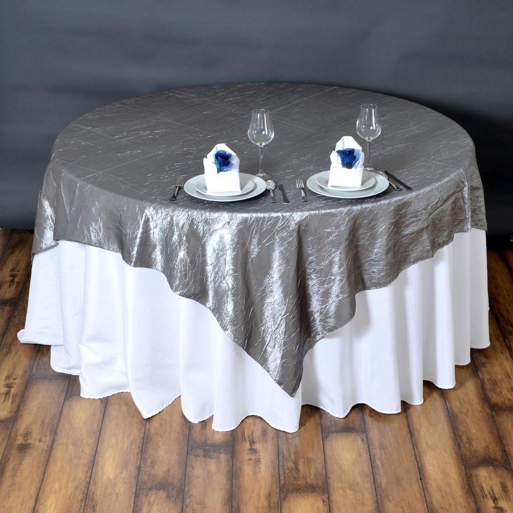 Silver Taffeta Crushed Crinkle Square Overlay 72″ x 72″