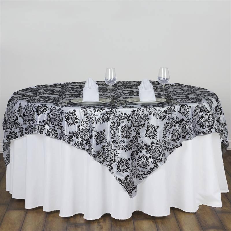 Black White Taffeta Flocking Damask Square Overlay 72″ x 72″