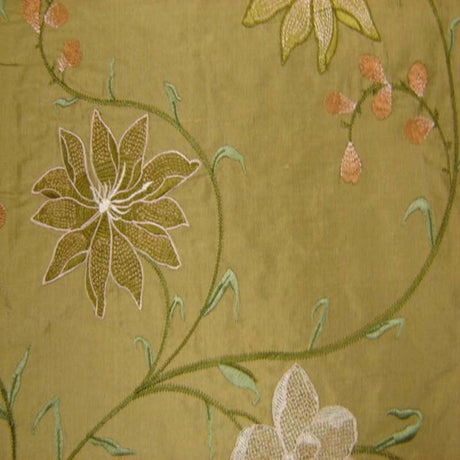 Layla Floral Embroidered Silk Fabric - Apricot, 54" Width (1 Yard)