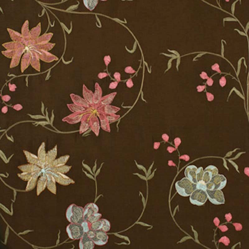 Layla Floral Embroidered Silk Fabric - Apricot, 54" Width (1 Yard)