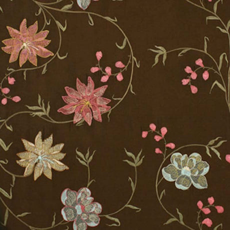 Layla Floral Embroidered Silk Fabric - Apricot, 54" Width (1 Yard)