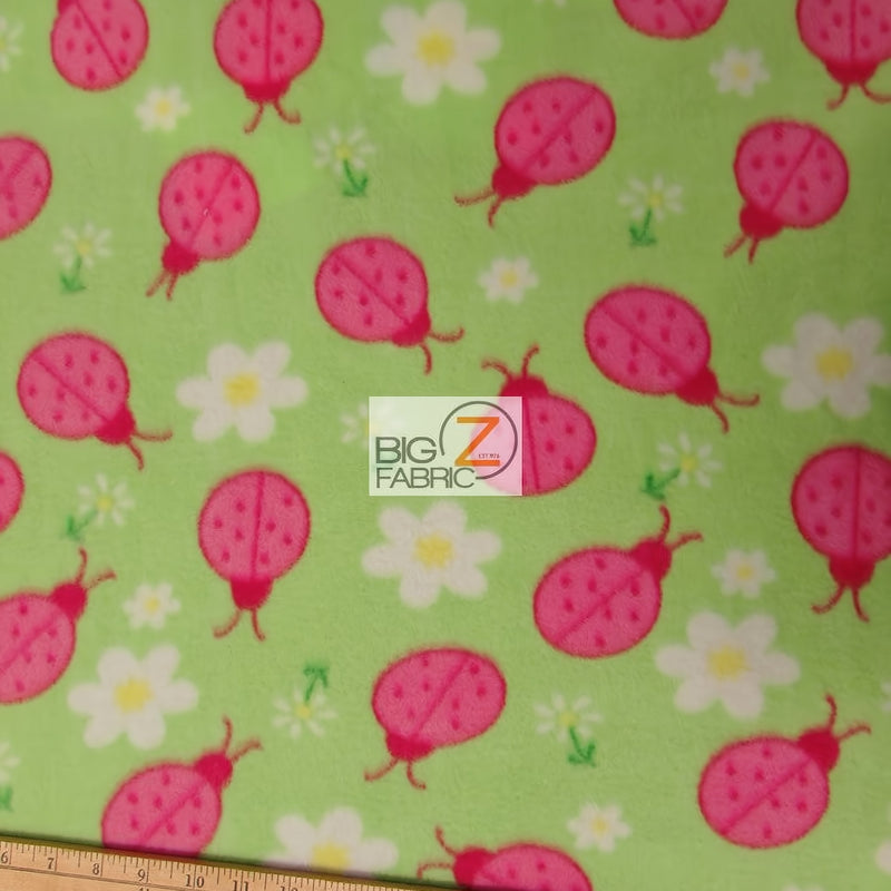 Lady Bug Lime Fleece Fabric