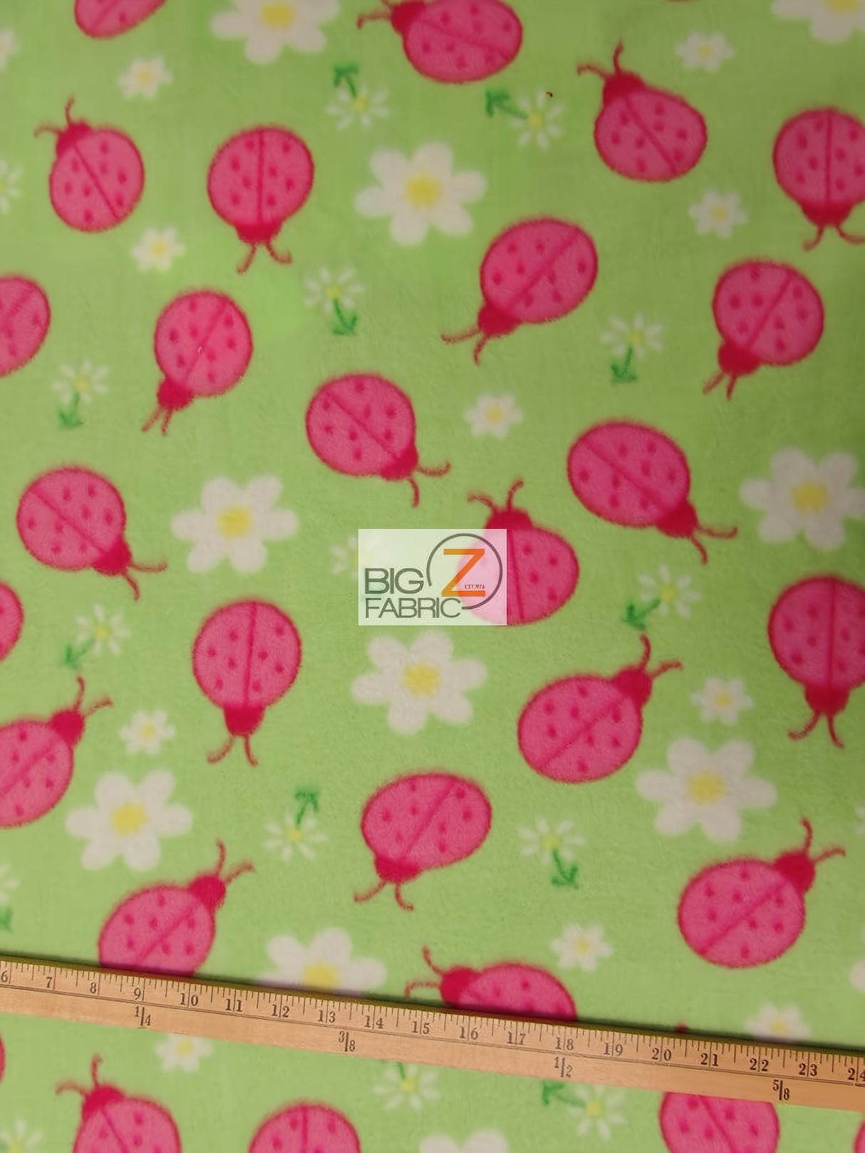 Lady Bug Lime Fleece Fabric