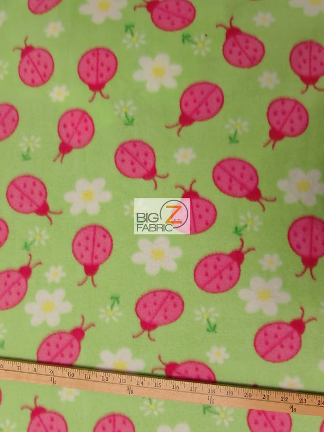 Lady Bug Lime Fleece Fabric