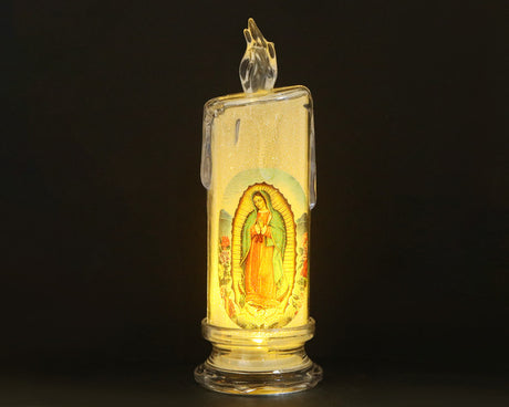 Light Up LED Virgin of Guadalupe Religious Candle 7.25 Inch Set of 1