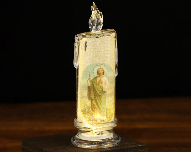 Light Up LED St Judas Religious Candle 7.25 Inch Set of 1