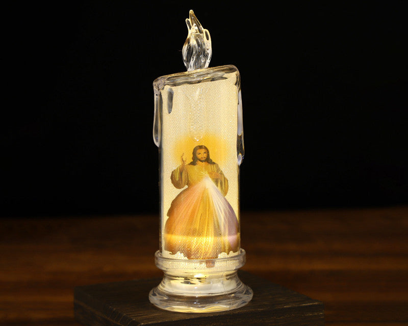 Light Up LED Divine Mercy Misericordia Religious Candle 7.25 Inch Set of 1
