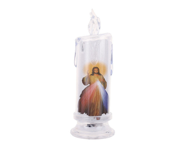 Light Up LED Divine Mercy Misericordia Religious Candle 7.25 Inch Set of 1