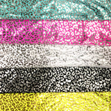 Leopard Reflective Stretch Nylon Spandex Fabric - Leopard Spot Design, Black, 58/60" Width