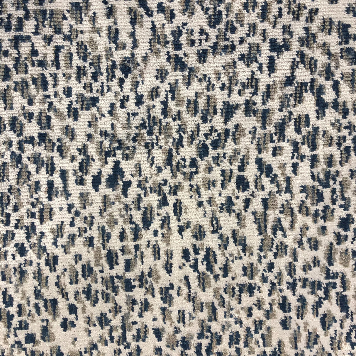 Lepard Animal Print Polyester Fabric - Velvet On Linen Look, Navy, Taupe, Gray, 55" Width (1 Yard)