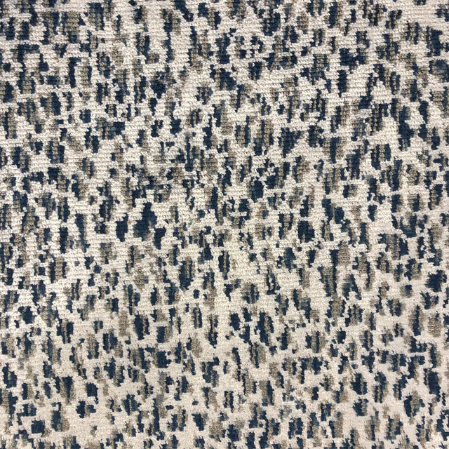 Lepard Animal Print Polyester Fabric - Velvet On Linen Look, Navy, Taupe, Gray, 55" Width (1 Yard)