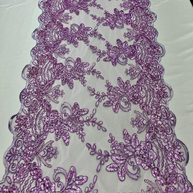 Lilac Sequin Lace Fabric - Embroideries On Mesh, Lilac, 52" Width