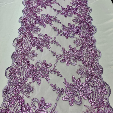 Lilac Sequin Lace Fabric - Embroideries On Mesh, Lilac, 52" Width