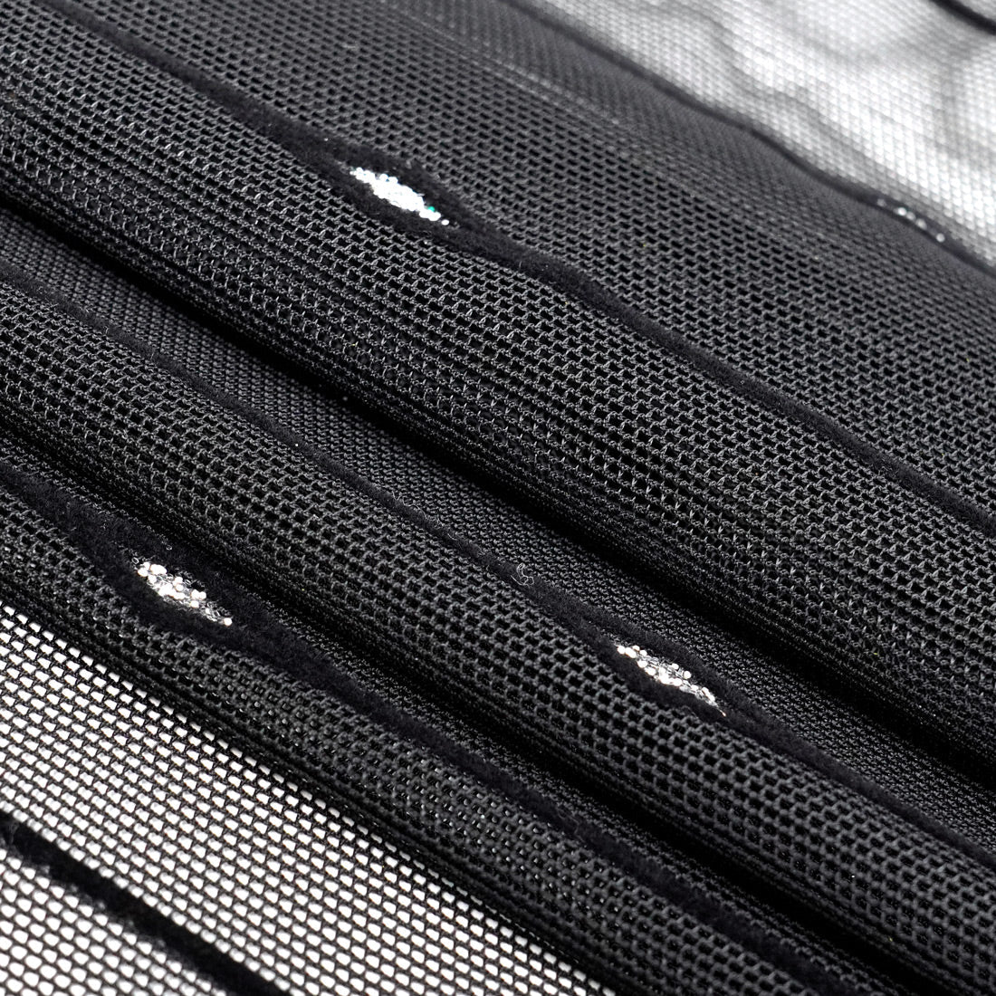 Linear Flocked Stretch Mesh Nylon Spandex Fabric - Navy/Black Linear Flocked, 54" Width (1 Yard)