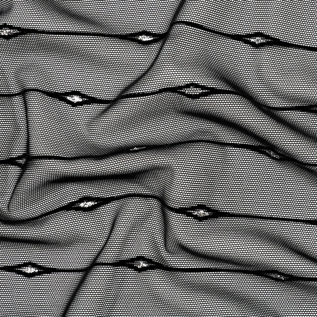 Linear Flocked Stretch Mesh Nylon Spandex Fabric - Navy, Black, Textured Mesh, 54" Width (1 Yard)
