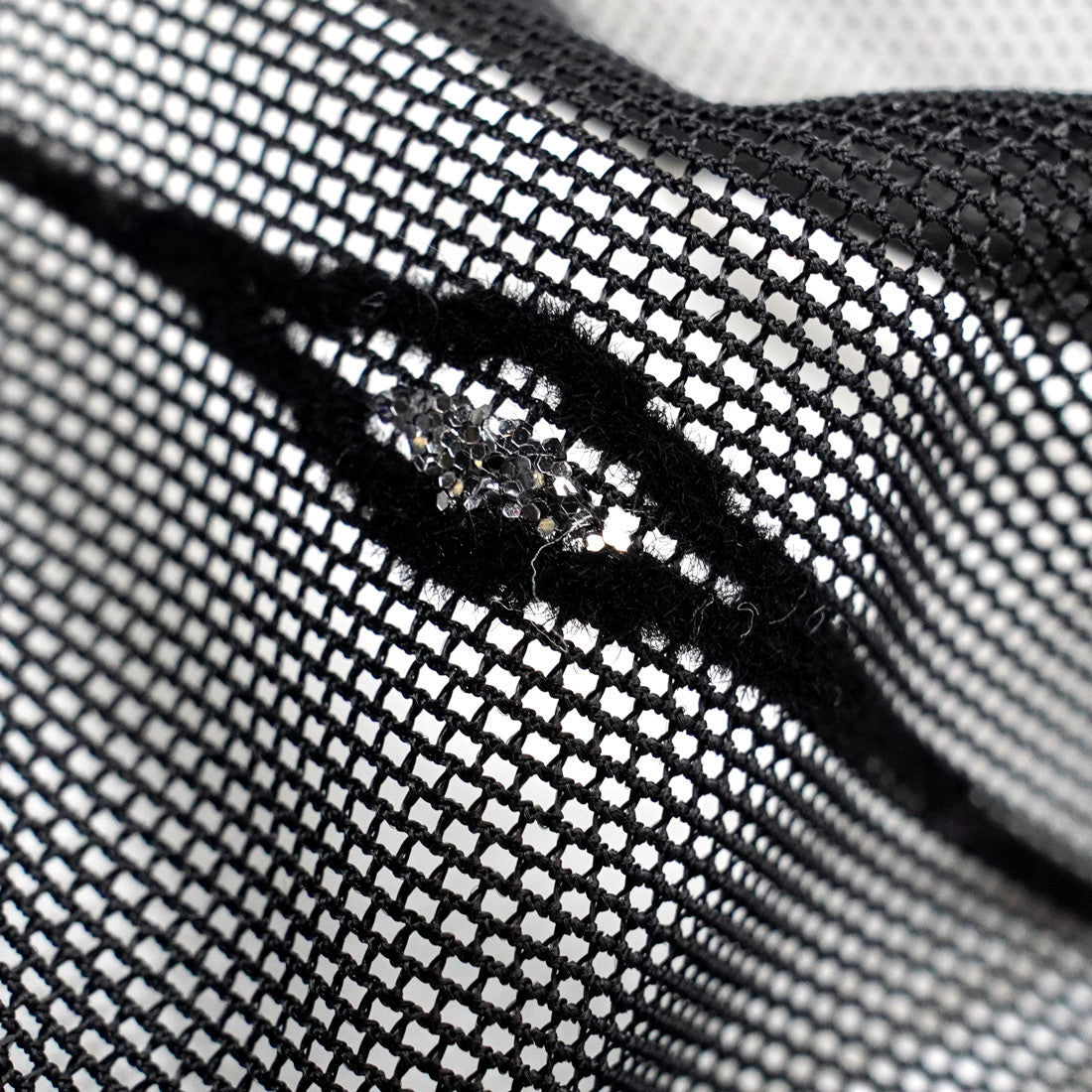 Linear Flocked Stretch Mesh Nylon Spandex Fabric - Navy/Black Linear Flocked, 54" Width (1 Yard)