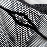 Linear Flocked Stretch Mesh Nylon Spandex Fabric - Navy/Black Linear Flocked, 54" Width (1 Yard)