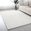 White With Golden Metallic Lines Faux Rabbit Touch Rug - White Lines, Faux Fur Rug (7'6" X 10'3")