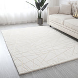 White With Golden Metallic Lines Faux Rabbit Touch Rug - White Lines, Faux Fur Rug (7'6" X 10'3")