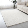 White With Golden Metallic Lines Faux Rabbit Touch Rug - White Lines, Faux Fur Rug (7'6" X 10'3")