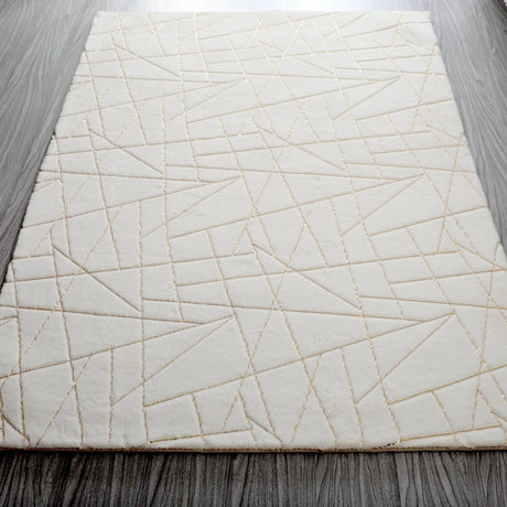 White With Golden Metallic Lines Faux Rabbit Touch Rug - White Lines, Faux Fur Rug (7'6" X 10'3")