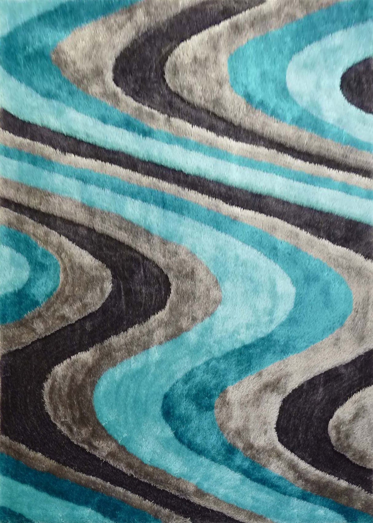 Soft Plush Fluffy Wavy Design Polyester Fabric - Gray Purple, Gray Blue, Shag Area Rug, 1.19" Pile Height (5' X 7', 7'6" X 10'3")