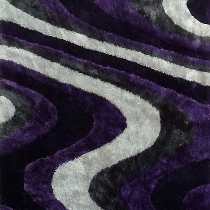Soft Plush Fluffy Wavy Design Polyester Fabric - Gray Purple, Gray Blue, Shag Area Rug, 1.19" Pile Height (5' X 7', 7'6" X 10'3")